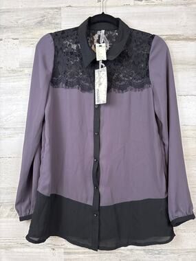 Miilla Womens S Purple Black Lace Blouse Romantic Boho Chic NWT
